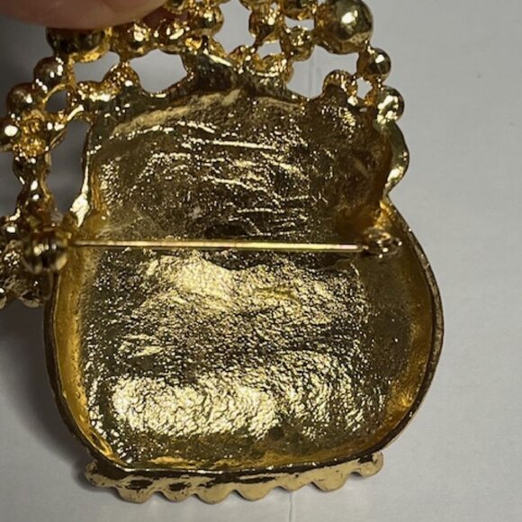 VTG Enamel Gold Tone Santa Rhinestones Christmas Holiday Brooch Pin 2"x2.25" - Picture 6 of 10